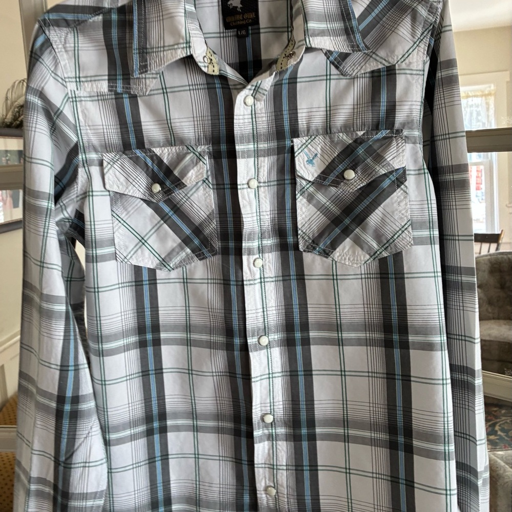 Classic Plaid Button-Down Shirt in Black, White, and Gray